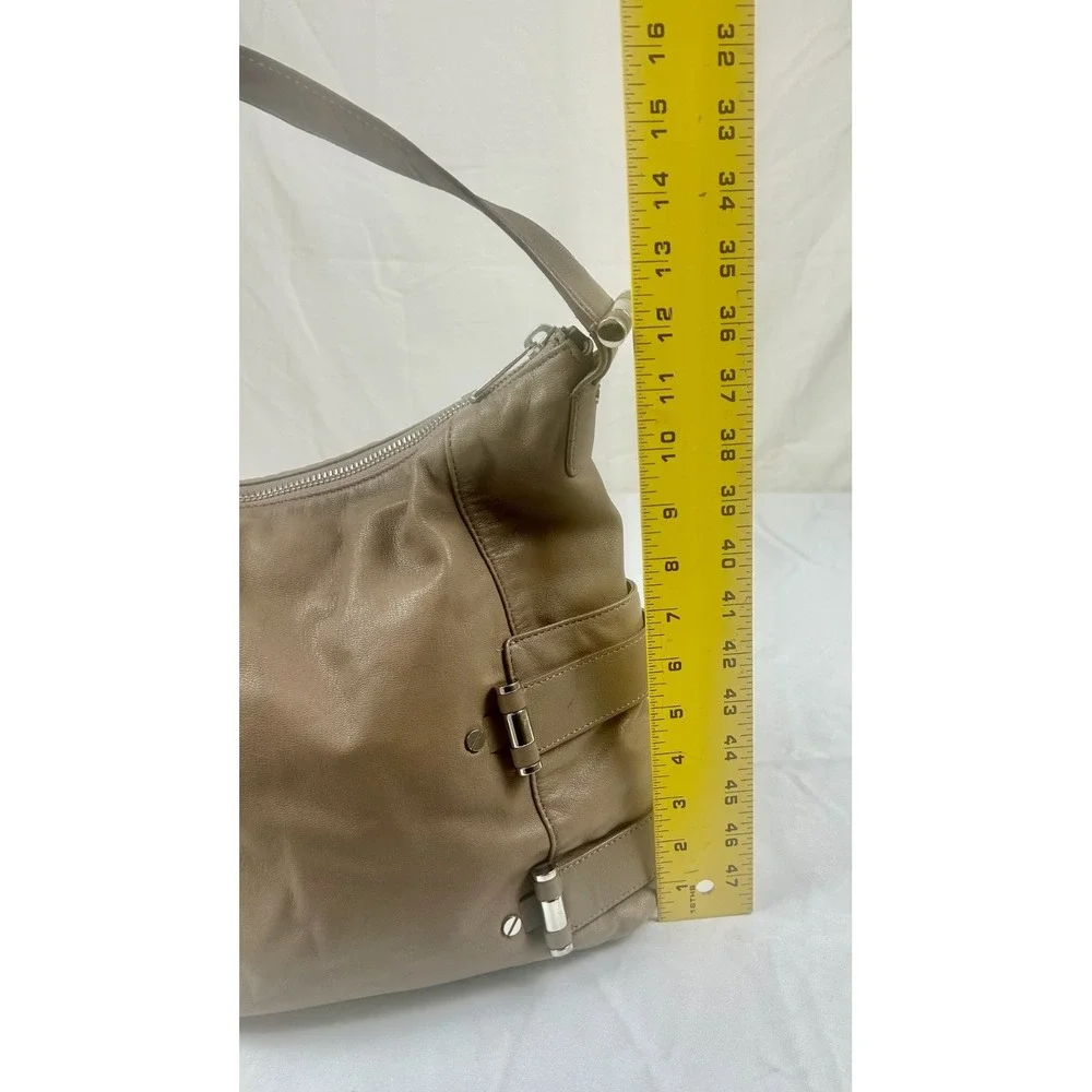 Michael Kors Taupe Pebbled Leather Hobo Shoulder Bag Large Silver Hardware Zip